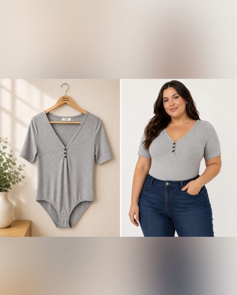 A.gain Gray Short Sleeve Bodysuit